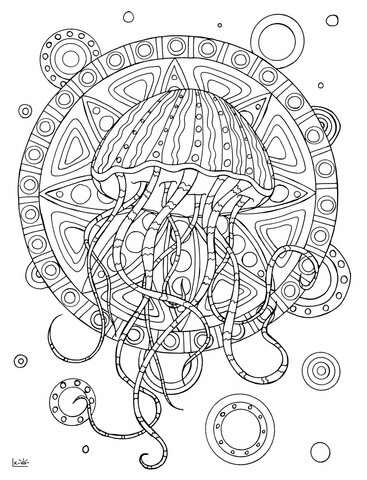 Jellyfish With Tribal Pattern Coloring Page